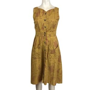Field Day wearables Mustard Yellow Storybook Print Button Front Dress Size Small